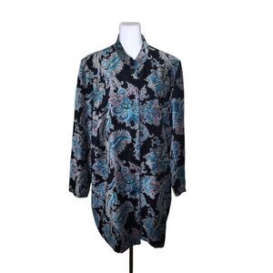 Velvet Long Blazer Jacket Womens Size 18W Black Teal Tapestry Paisley Lined